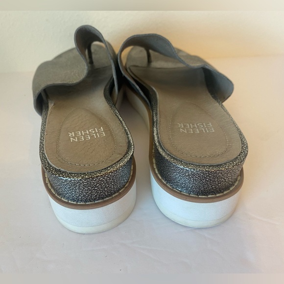 Eileen Fisher Touch platform metallic silver leather thong slide 7.5 - Picture 2 of 11